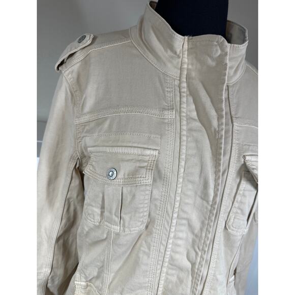 Kensie Jeans Lightweight Zip-Up Utility Jacket Size L Tan Khaki Neutral Pockets - Picture 3 of 13